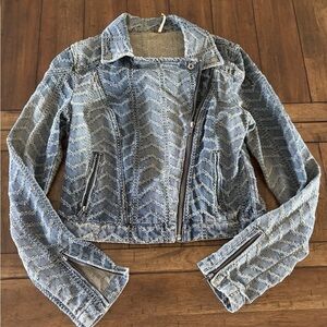 Free People Light Blue Zigzag Jean Jacket
